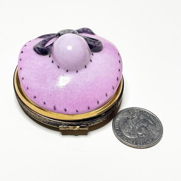 Limoges Box Pink Hand Painted Porcelain Hat Trinket - Picture 2 of 4